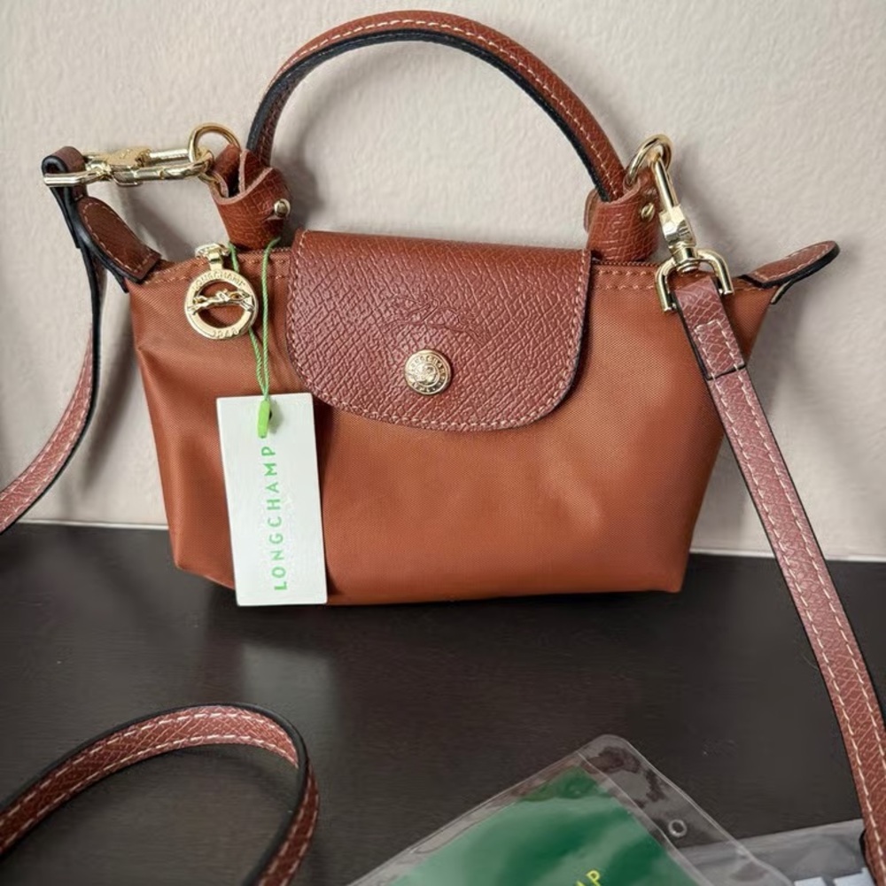 Longchamp Tan/Brown Mini Crossbody with Gold Hardware